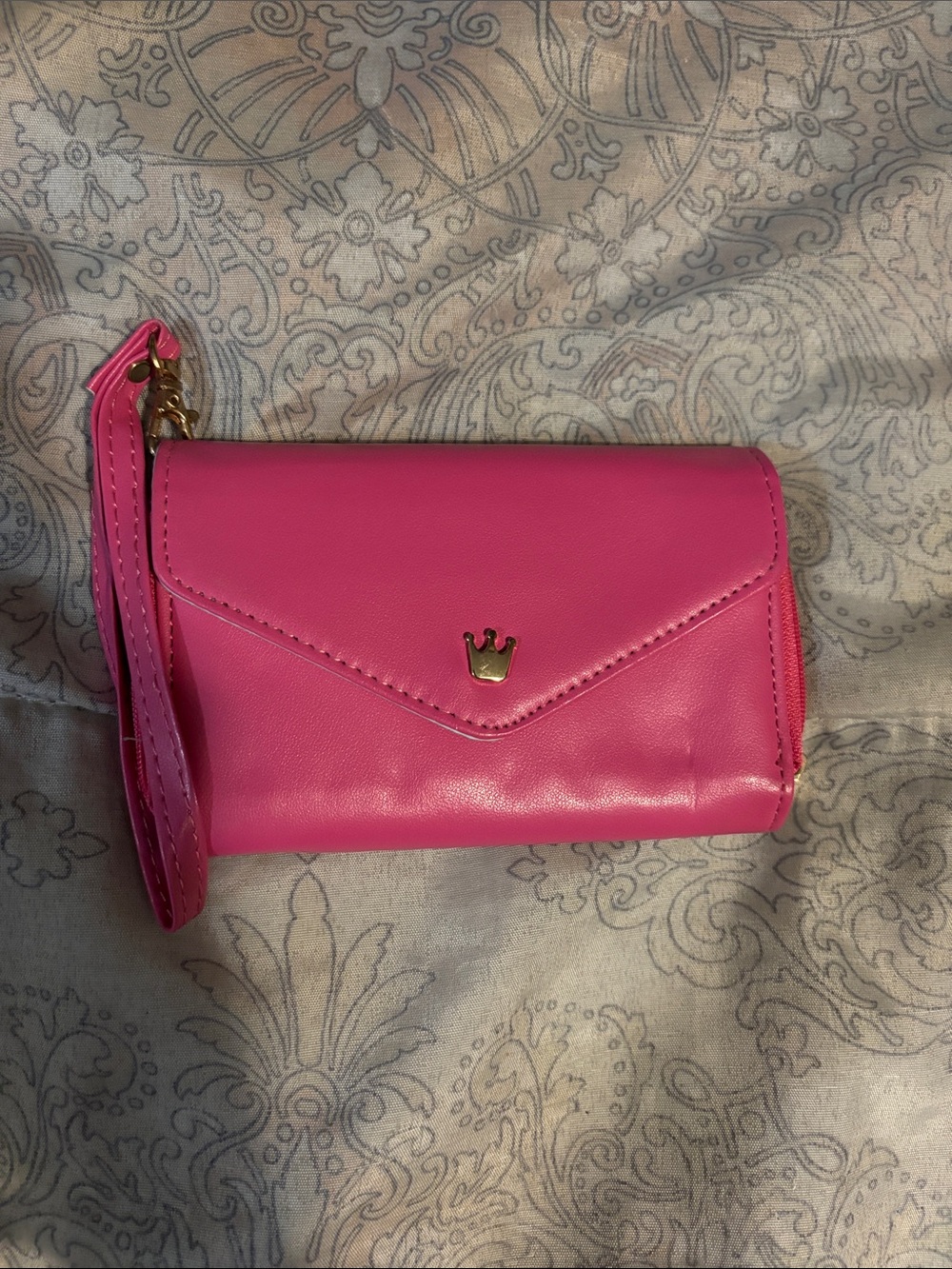 Women’s Hot Pink Wristlet Wallet with Crown Accent